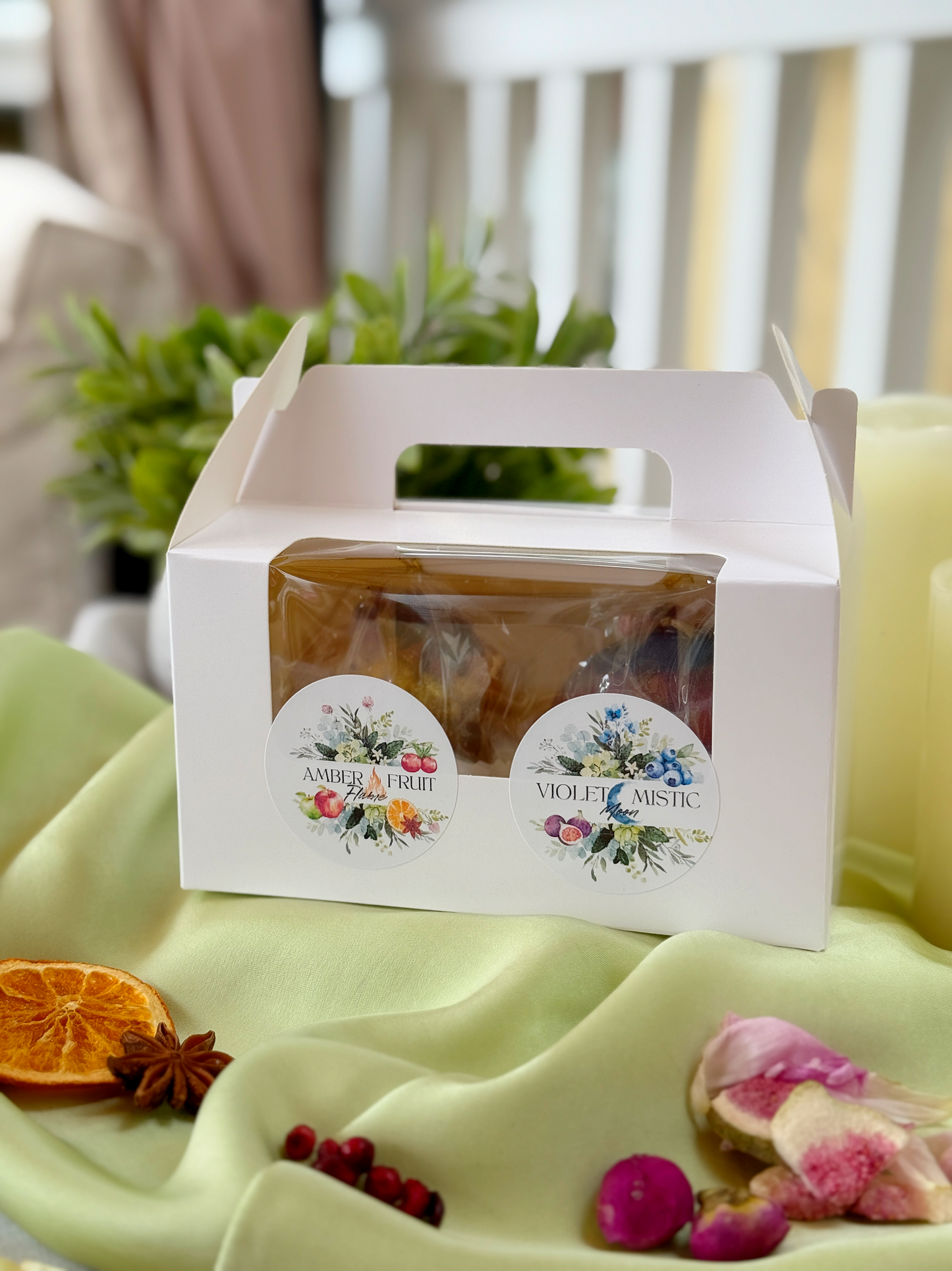 Set of Two Tea Bombs – Amber Fruit Flame & Violet Mystic Moon – Gourmet Botanical Tea Fusion – Sugar-Free Herbal Treat
