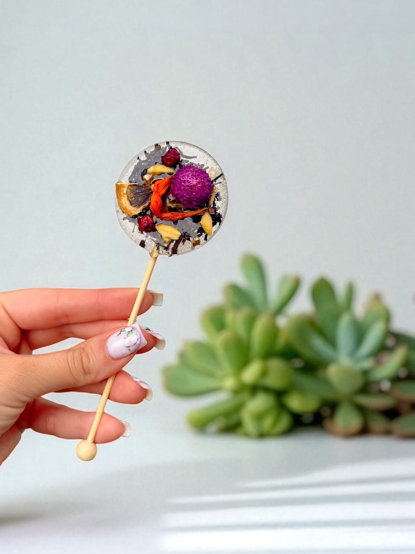 Tea Lollipop - Amber Fruit Flame - Black tea - Energizing & Warming - Round Shaped