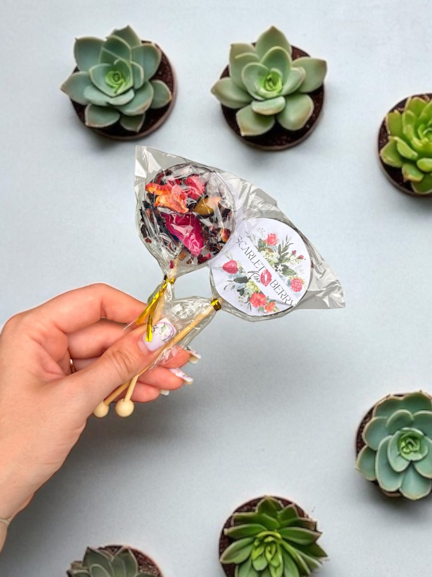Tea Lollipop - Scarlet Berry Kiss -Red tea - Antioxidant-rich & Heart-supporting - Heart Shaped