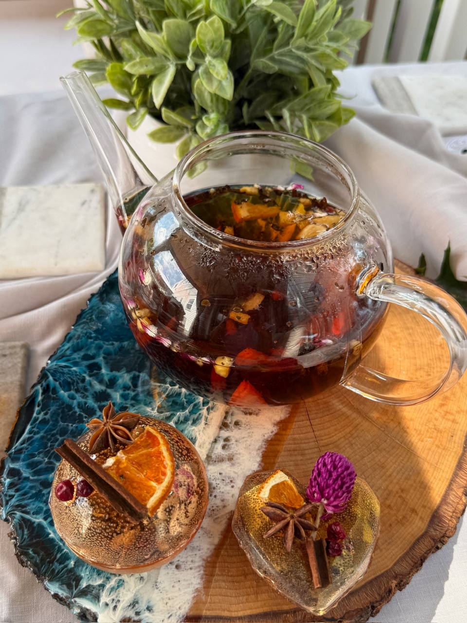 Amber Fruit Flame Tea Bomb โ Heart Shaped Black Tea with Cranberry & Orange