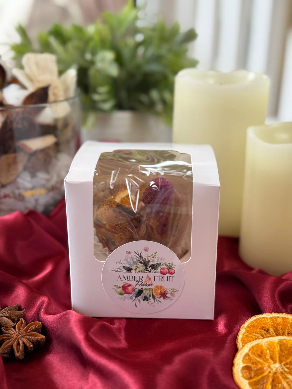 Amber Fruit Flame Tea Bomb โ Heart Shaped Black Tea with Cranberry & Orange