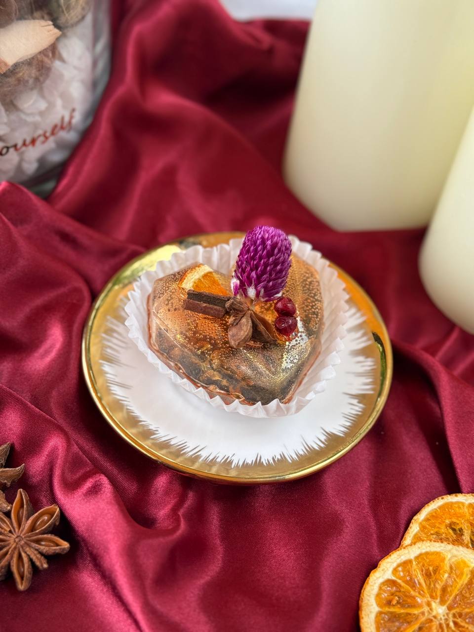 Amber Fruit Flame Tea Bomb โ Heart Shaped Black Tea with Cranberry & Orange