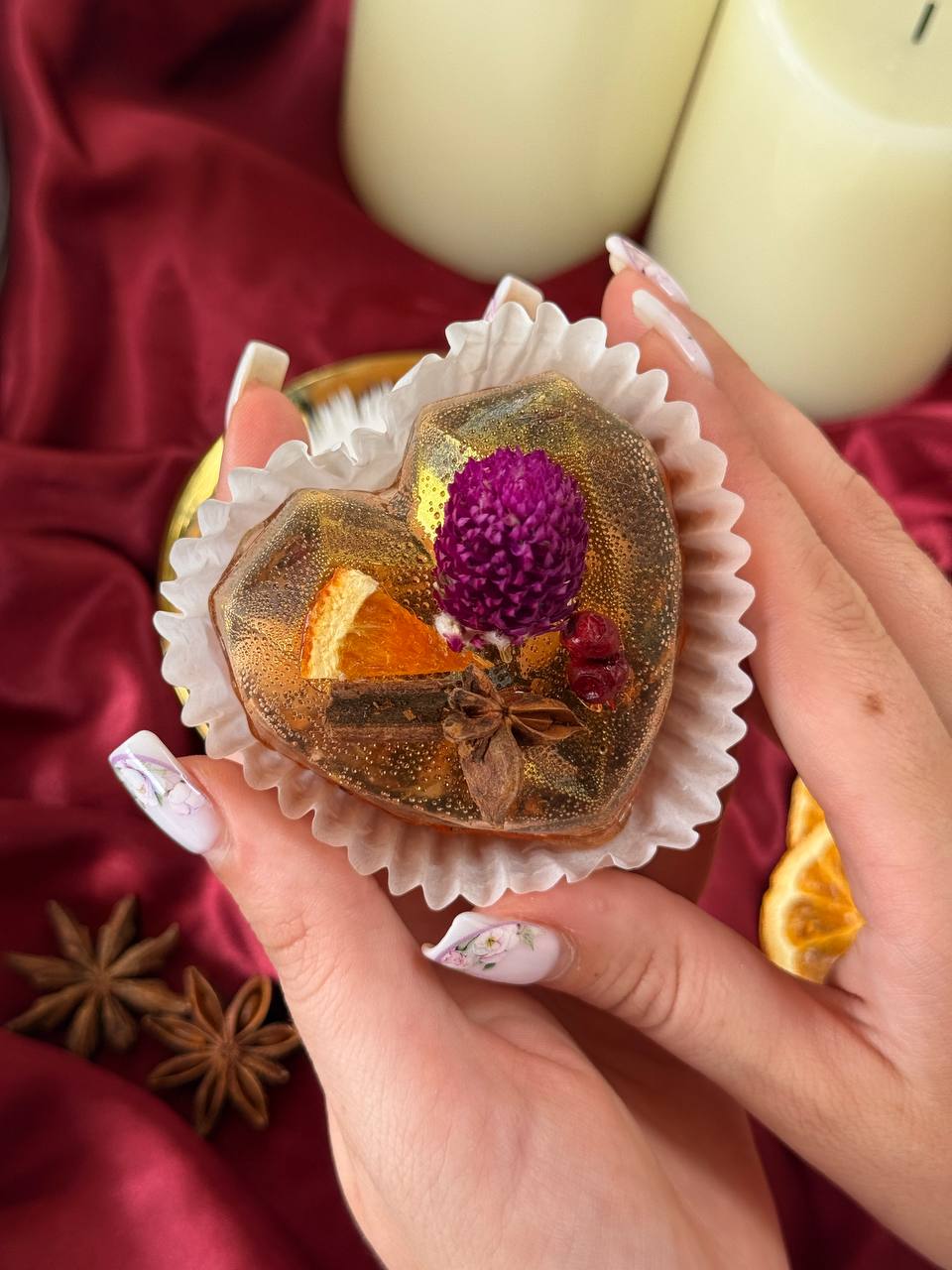 Amber Fruit Flame Tea Bomb โ Heart Shaped Black Tea with Cranberry & Orange