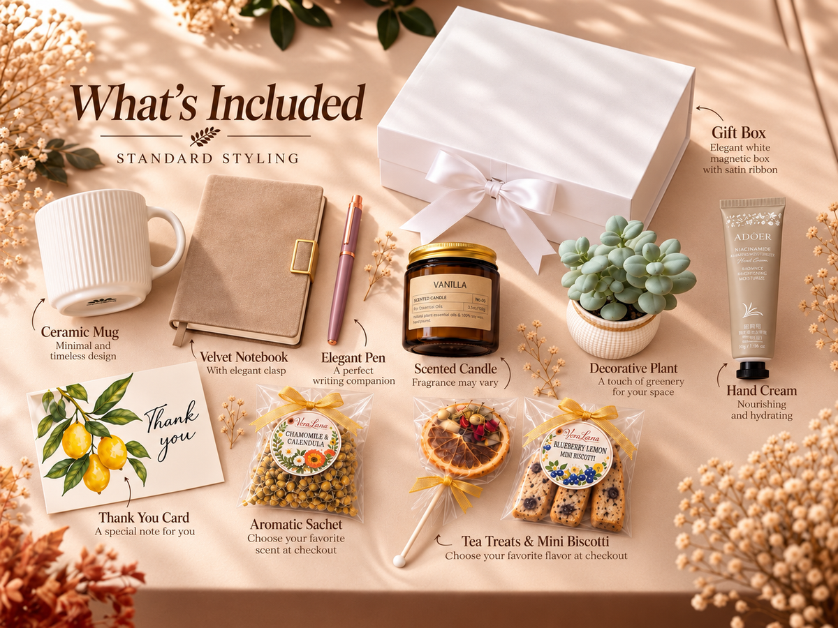 Seasonal Gift Box: Fall/Winter Styling, Handcrafted Tea Lollipop with Mug and Desk Stuff