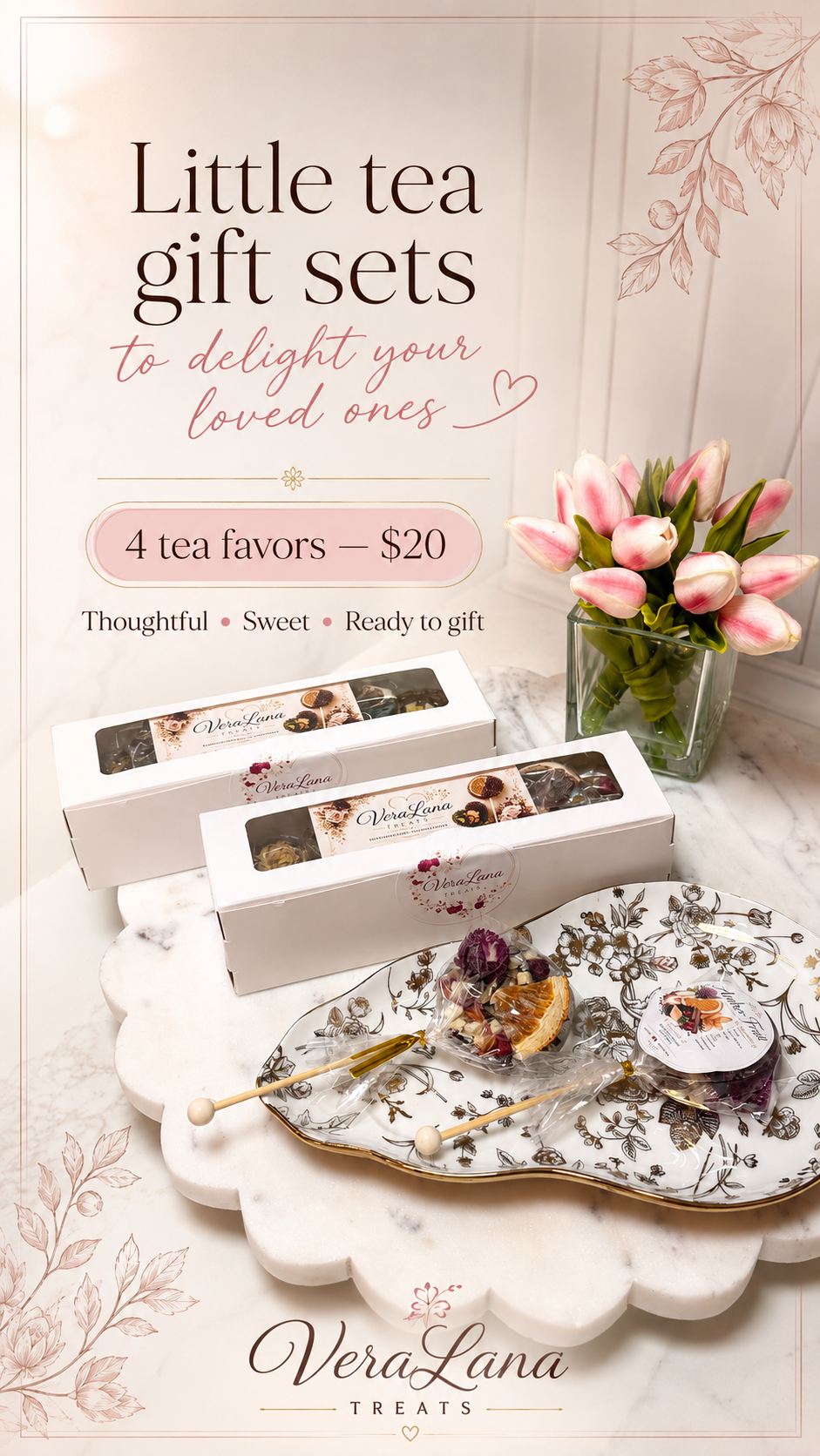 Set of Tea Lollies - Autumn Seasonal Collection - Thanksgiving Gift Box – Handcrafted Herbal Tea Pops with Dried Fruits & Flowers – Unique Tea Gift