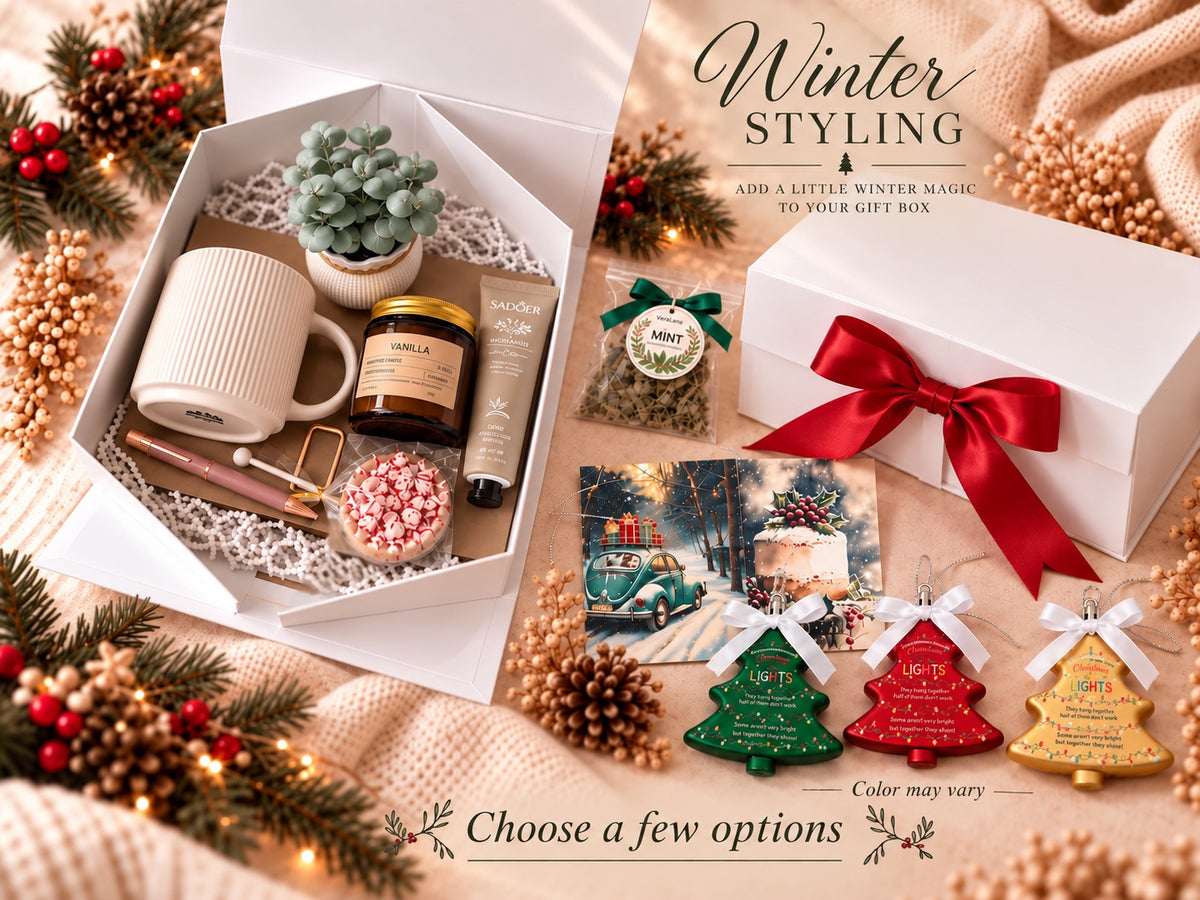 Seasonal Gift Box: Fall/Winter Styling, Handcrafted Tea Lollipop with Mug and Desk Stuff