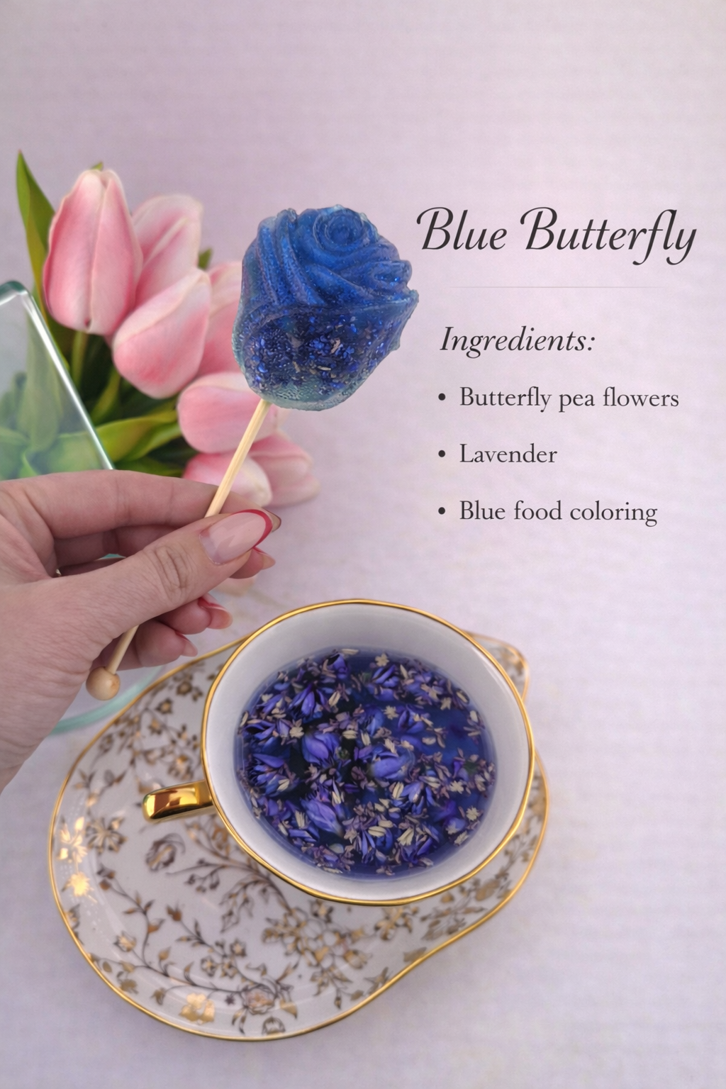 Blue Butterfly Floral Tea Lollipop