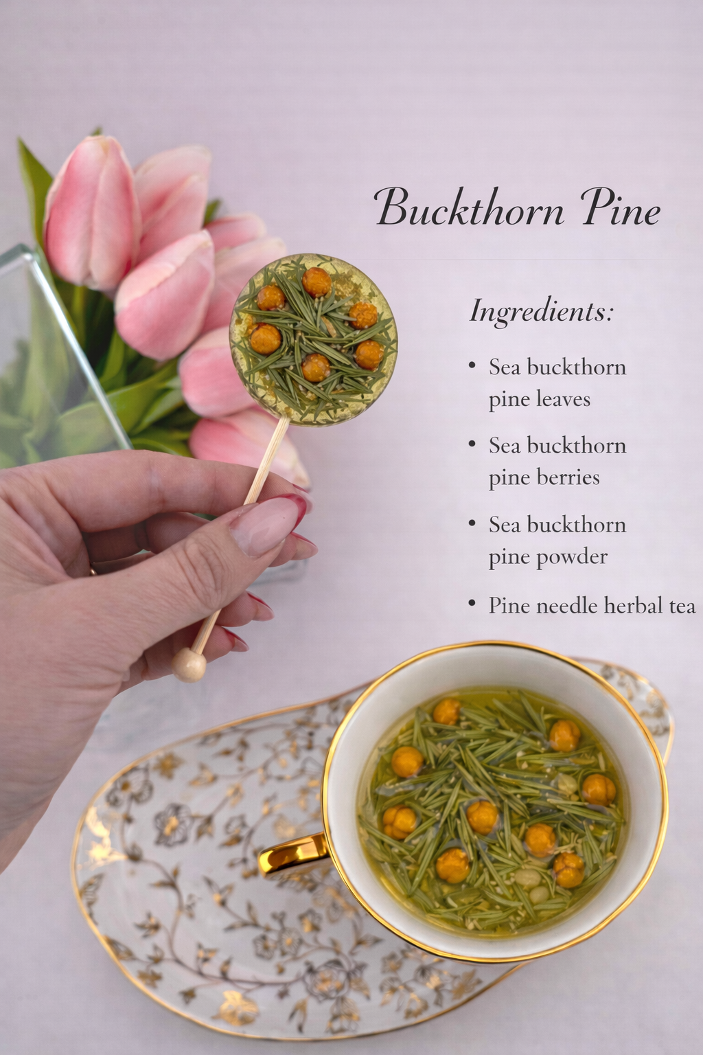 Sugar-Free Sea Buckthorn & Pine Herbal Tea Lollipop (Round Shape)