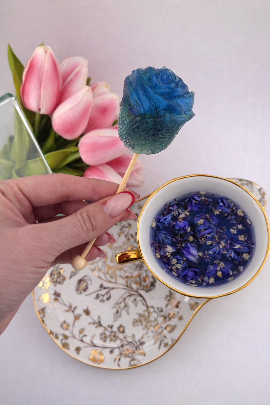 Blue Butterfly Floral Tea Lollipop