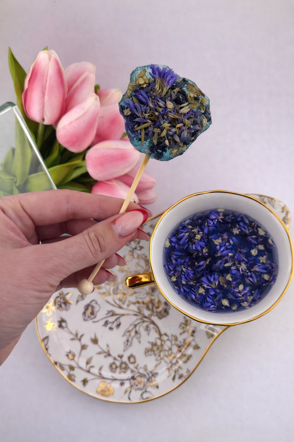 Blue Butterfly Floral Tea Lollipop