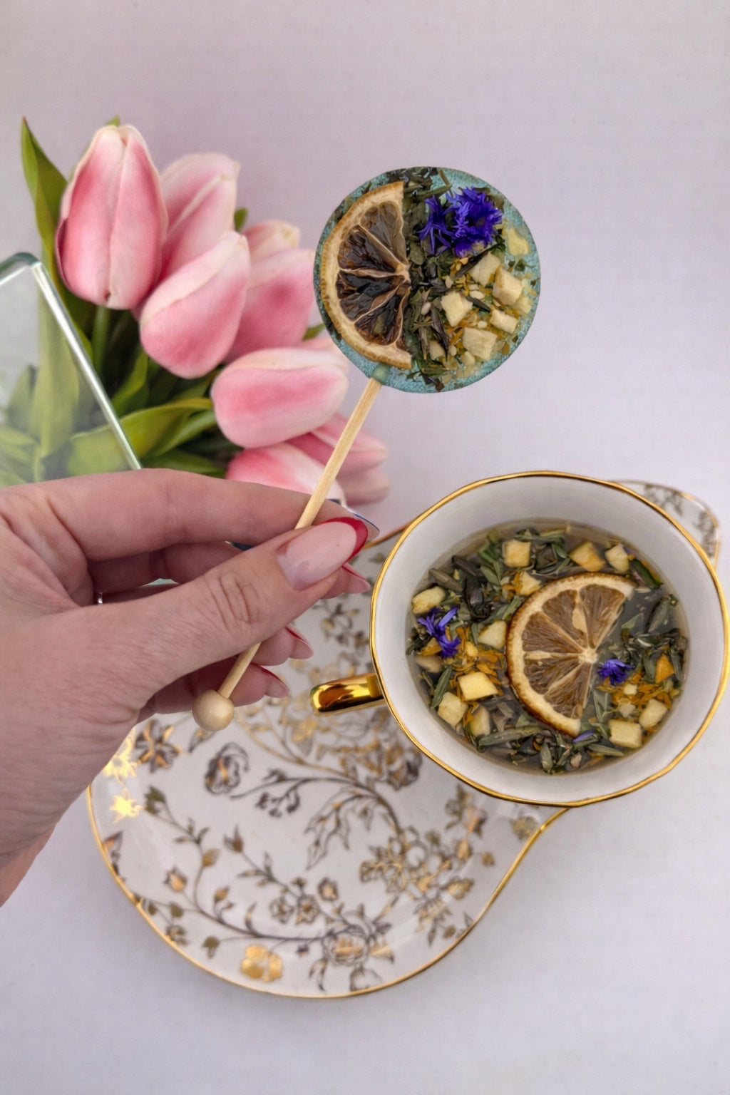 Sugar-Free Lemon & Ginger Green Tea Lollipop (Round Shape)