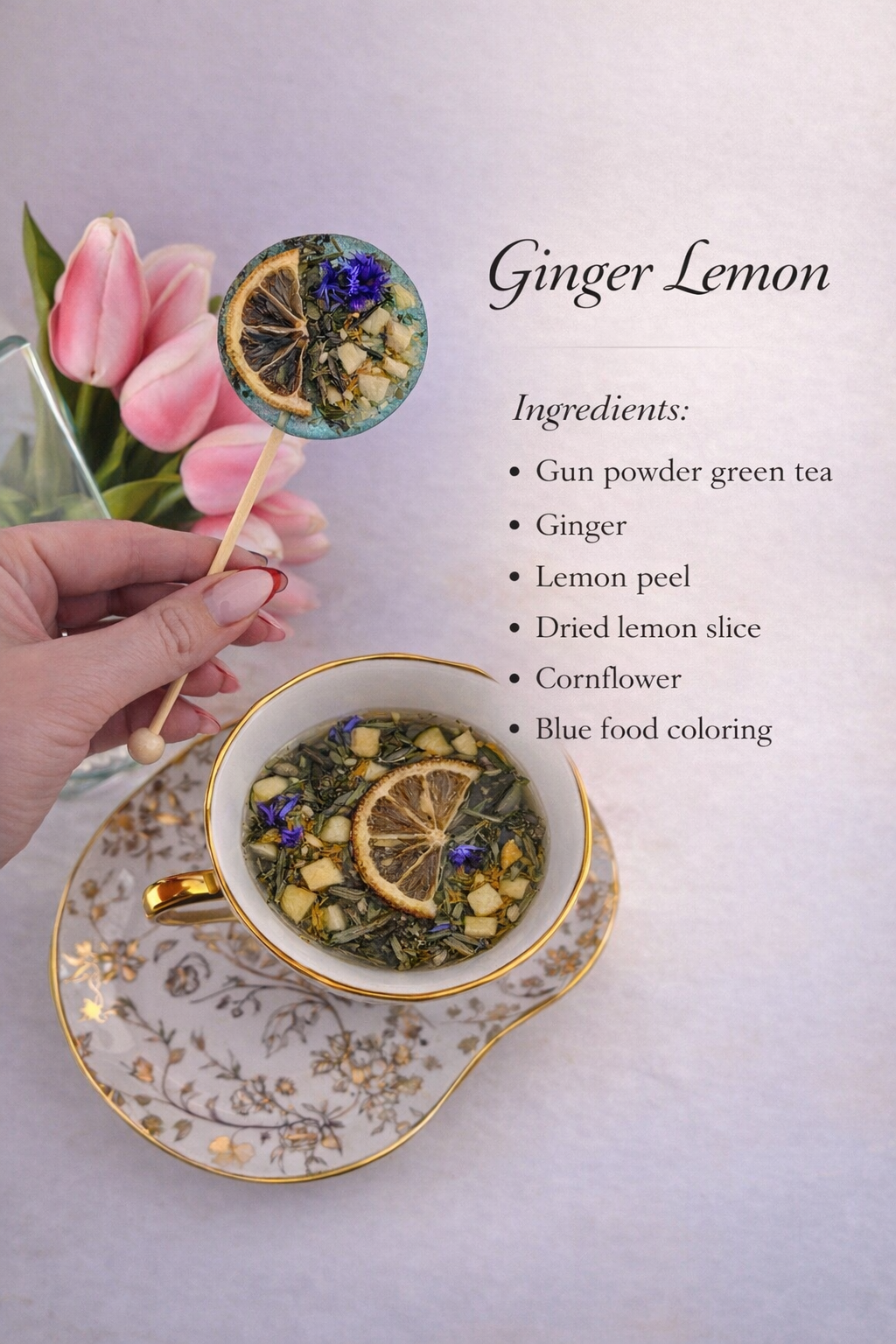 Sugar-Free Lemon & Ginger Green Tea Lollipop (Round Shape)