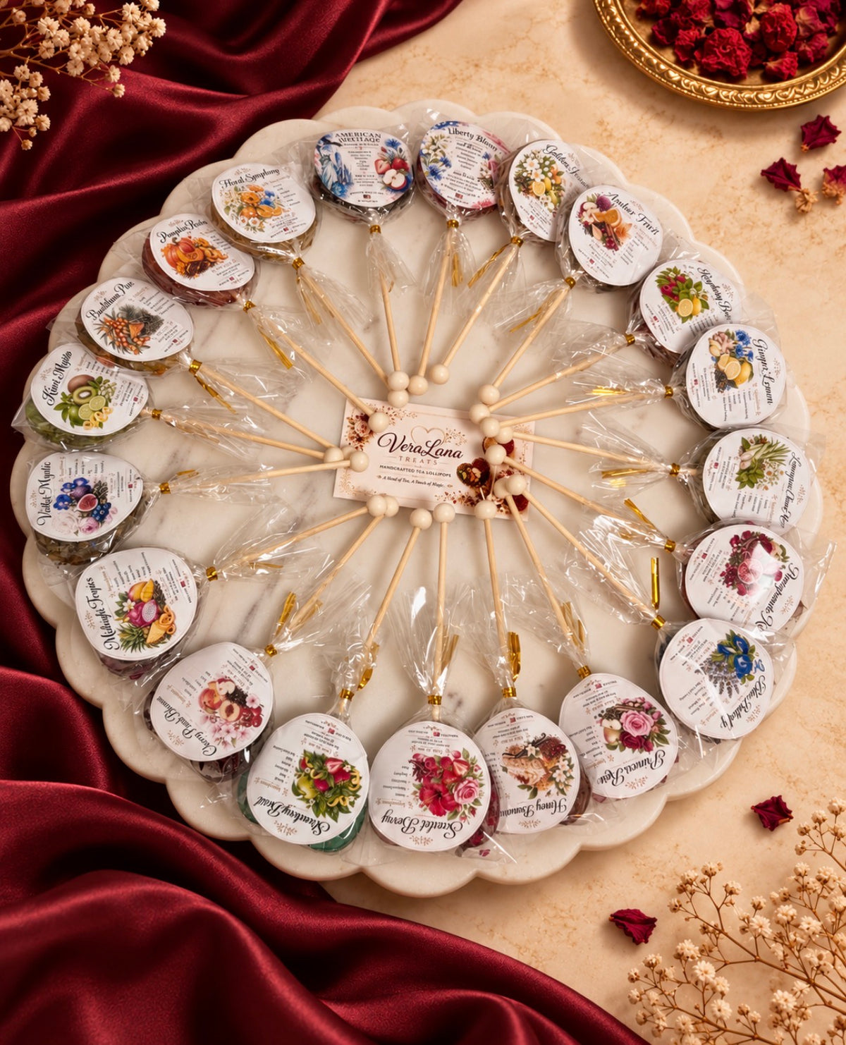 Set of Tea Lollies - Autumn Seasonal Collection - Thanksgiving Gift Box – Handcrafted Herbal Tea Pops with Dried Fruits & Flowers – Unique Tea Gift