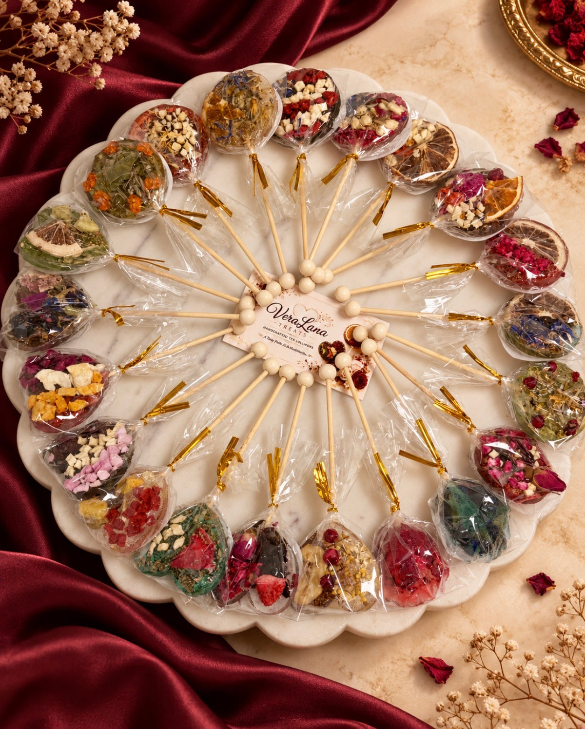 Set of Tea Lollies - Autumn Seasonal Collection - Thanksgiving Gift Box – Handcrafted Herbal Tea Pops with Dried Fruits & Flowers – Unique Tea Gift