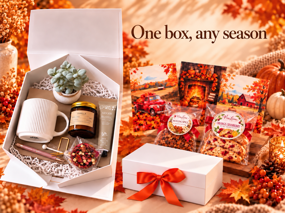 Seasonal Gift Box: Fall/Winter Styling, Handcrafted Tea Lollipop with Mug and Desk Stuff