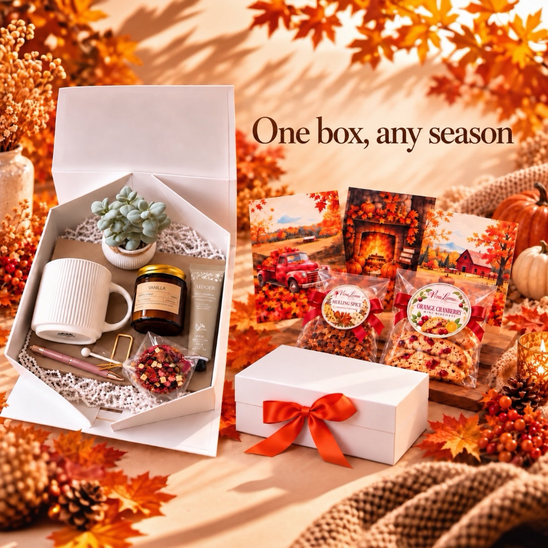 Seasonal Gift Box: Fall/Winter Styling, Handcrafted Tea Lollipop with Mug and Desk Stuff