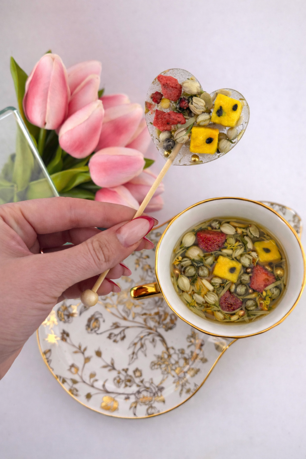 PASSION STRAWBERRY - Strawberry & Jasmine Green Tea Lollipop (Heart Shape)