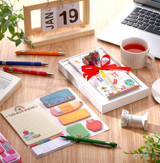 Back to School Teacher Gift Set – Heart Tea Lollipop, Notepad with Sticky Notes, Stickers & Pen