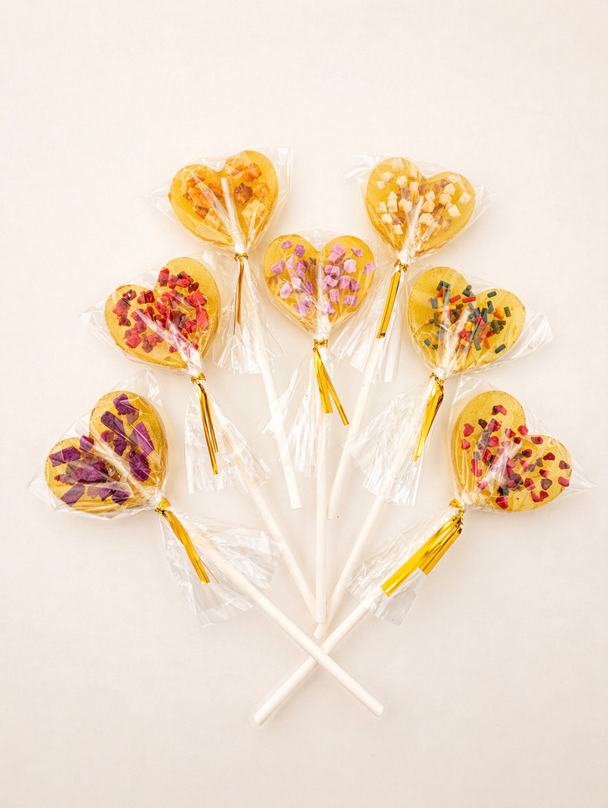 Sugar-Free Heart Lollipops – Real Fruit Pieces, Isomalt Candy, Party Favors (Assortment Set of 7)