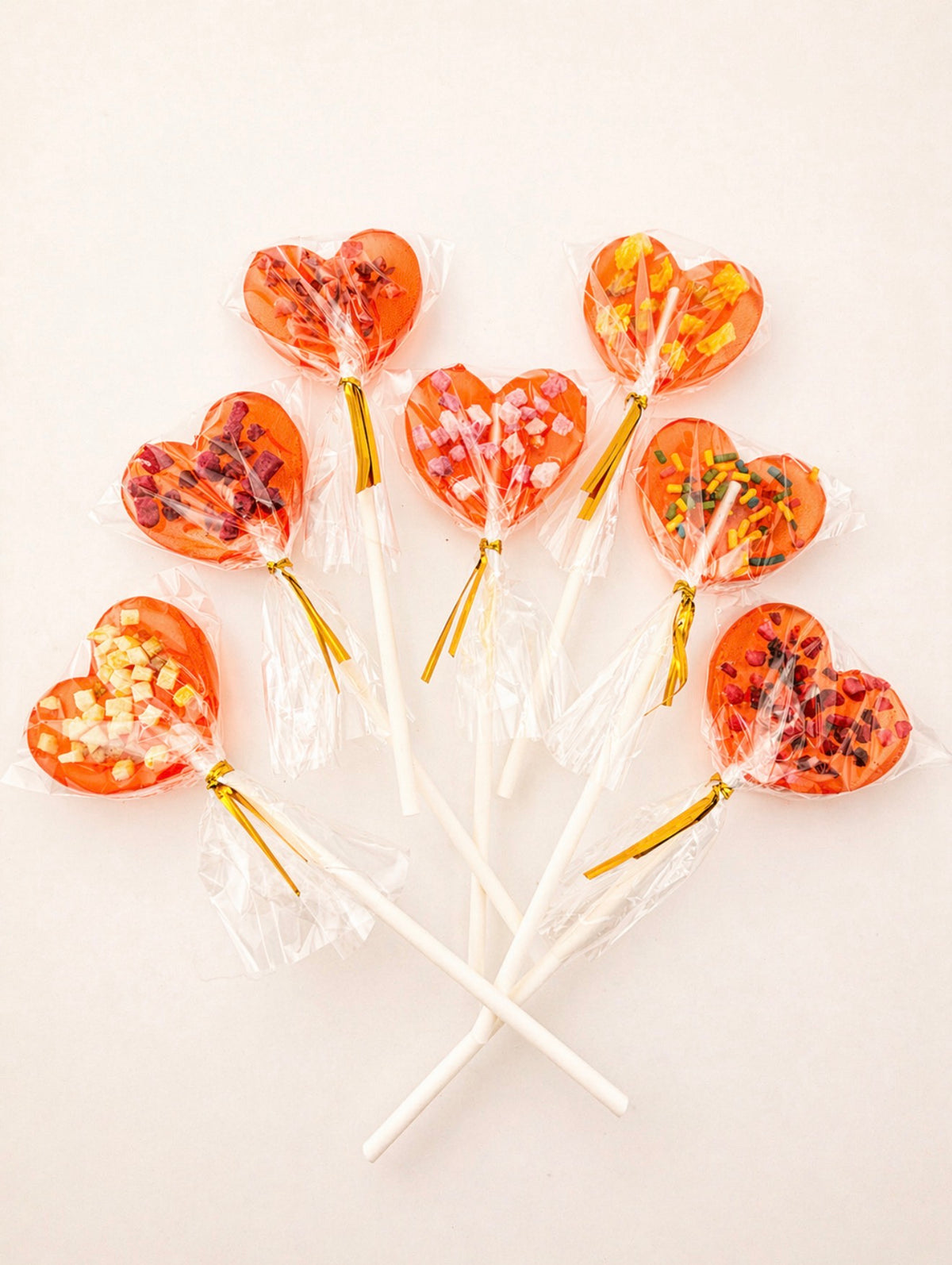 Sugar-Free Heart Lollipops – Real Fruit Pieces, Isomalt Candy, Party Favors (Assortment Set of 7)