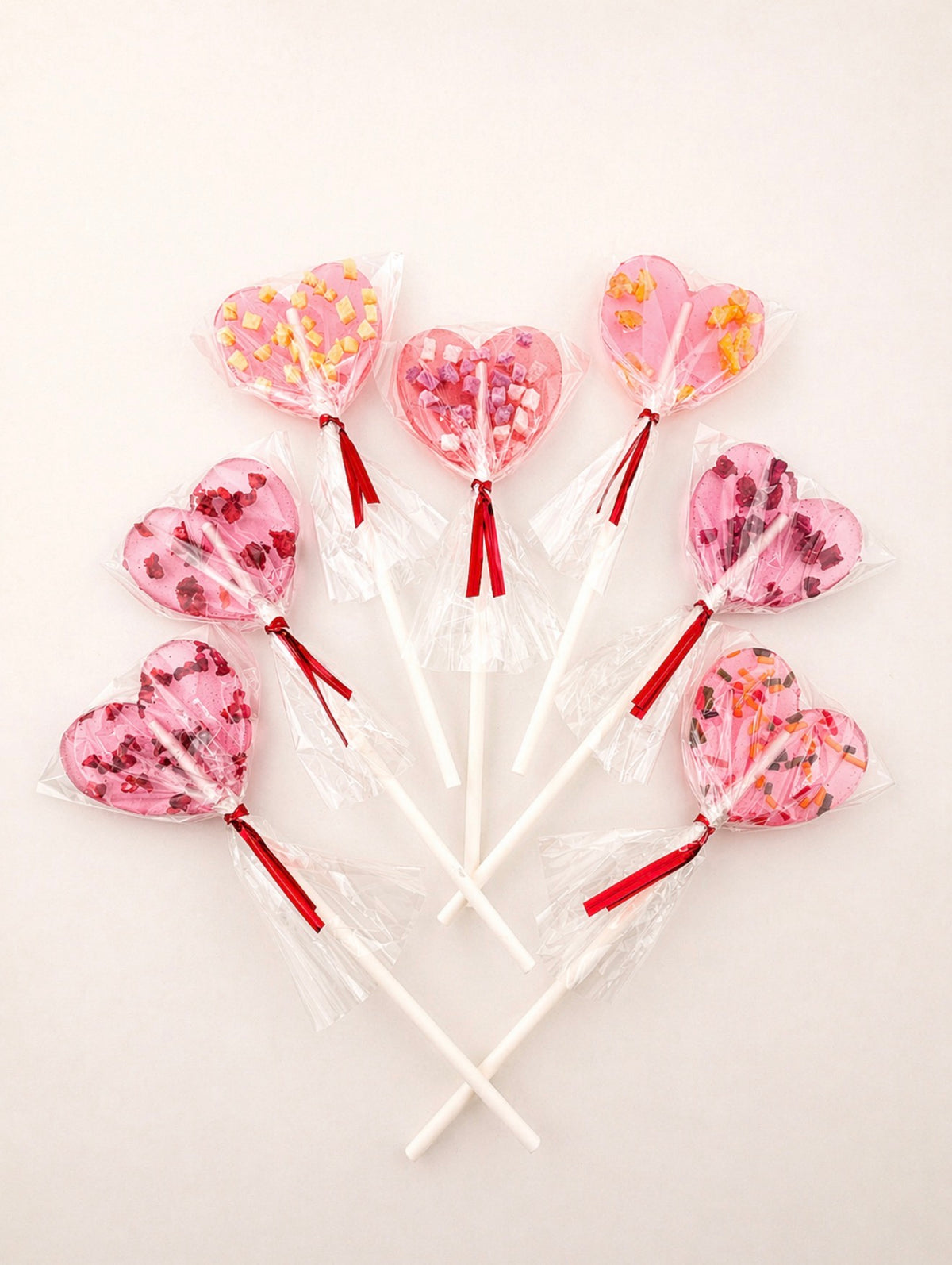 Sugar-Free Heart Lollipops – Real Fruit Pieces, Isomalt Candy, Party Favors (Assortment Set of 7)