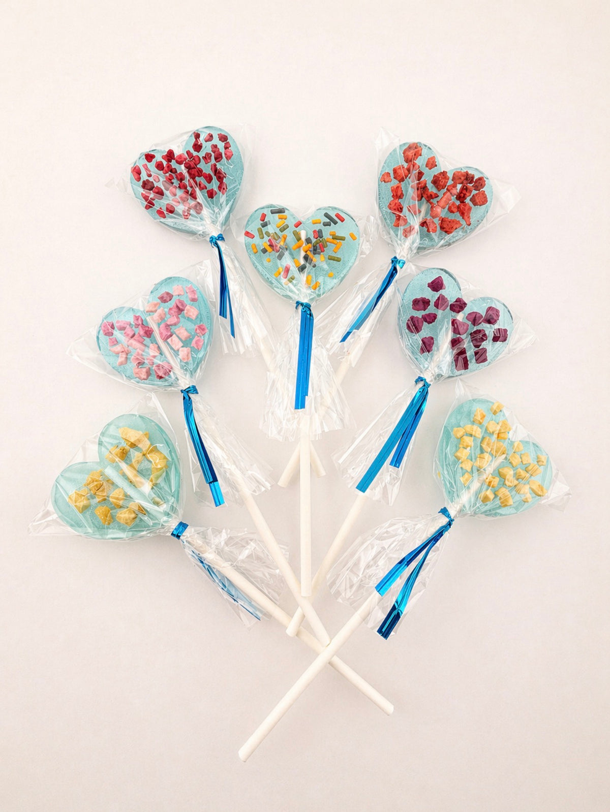 Sugar-Free Heart Lollipops – Real Fruit Pieces, Isomalt Candy, Party Favors (Assortment Set of 7)