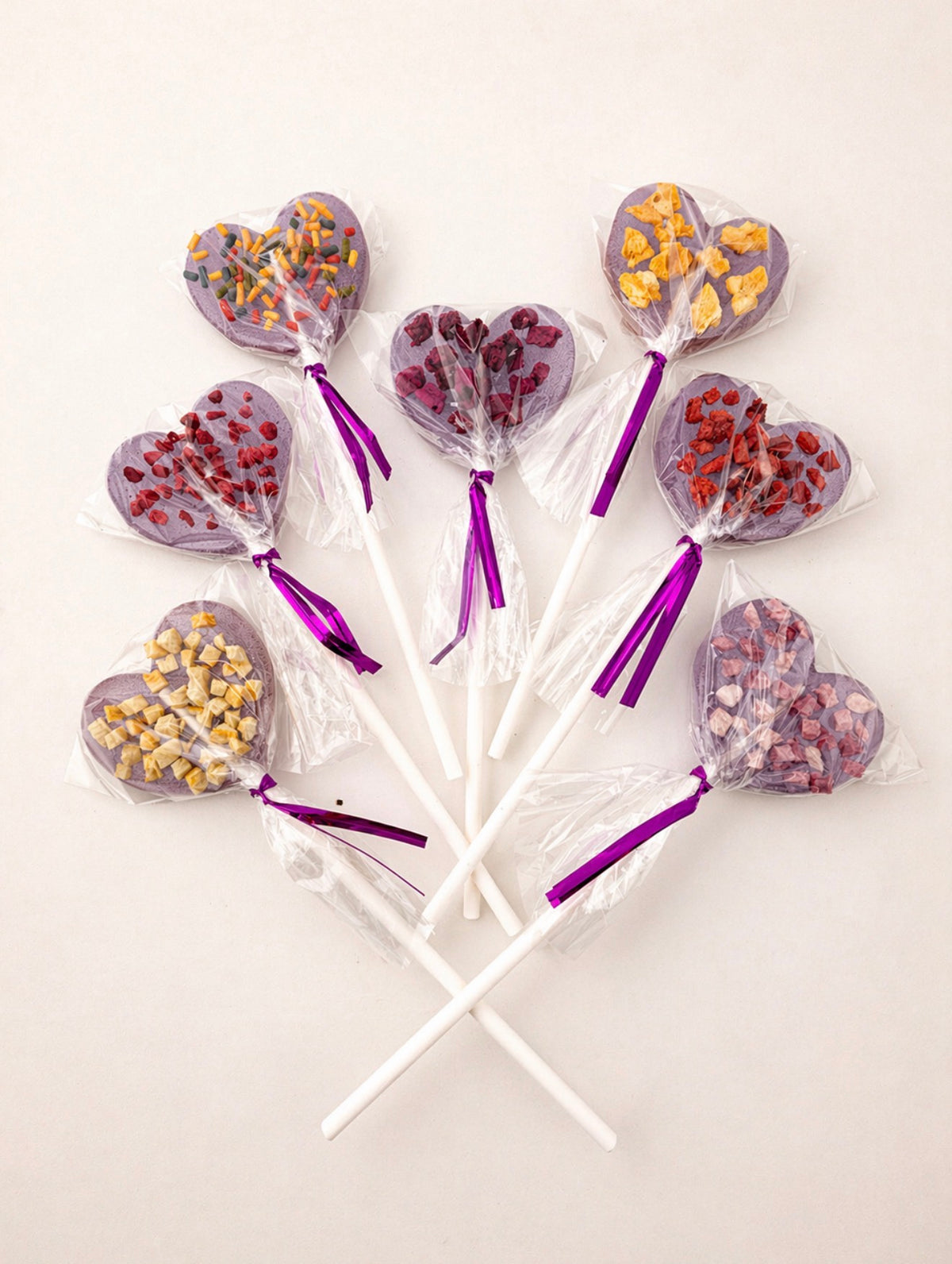 Sugar-Free Heart Lollipops – Real Fruit Pieces, Isomalt Candy, Party Favors (Assortment Set of 7)