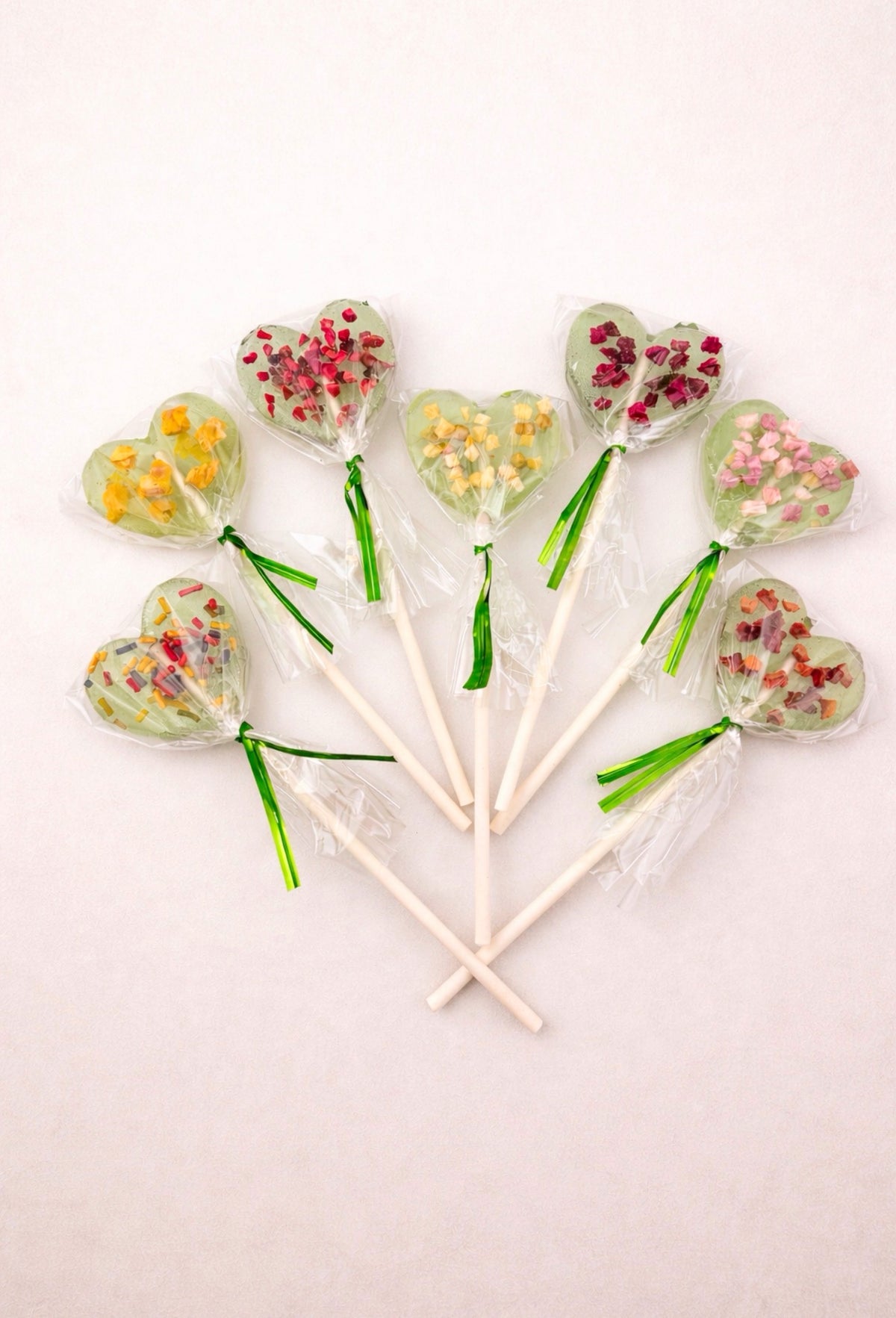 Sugar-Free Heart Lollipops – Real Fruit Pieces, Isomalt Candy, Party Favors (Assortment Set of 7)