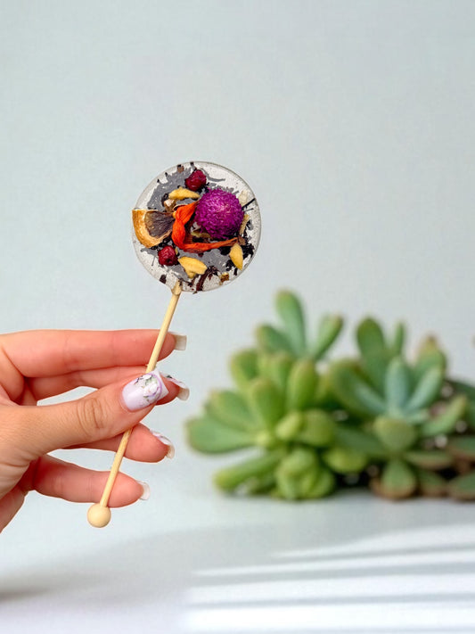 Tea Lollipop - Amber Fruit Flame - Black tea - Energizing & Warming - Round Shaped