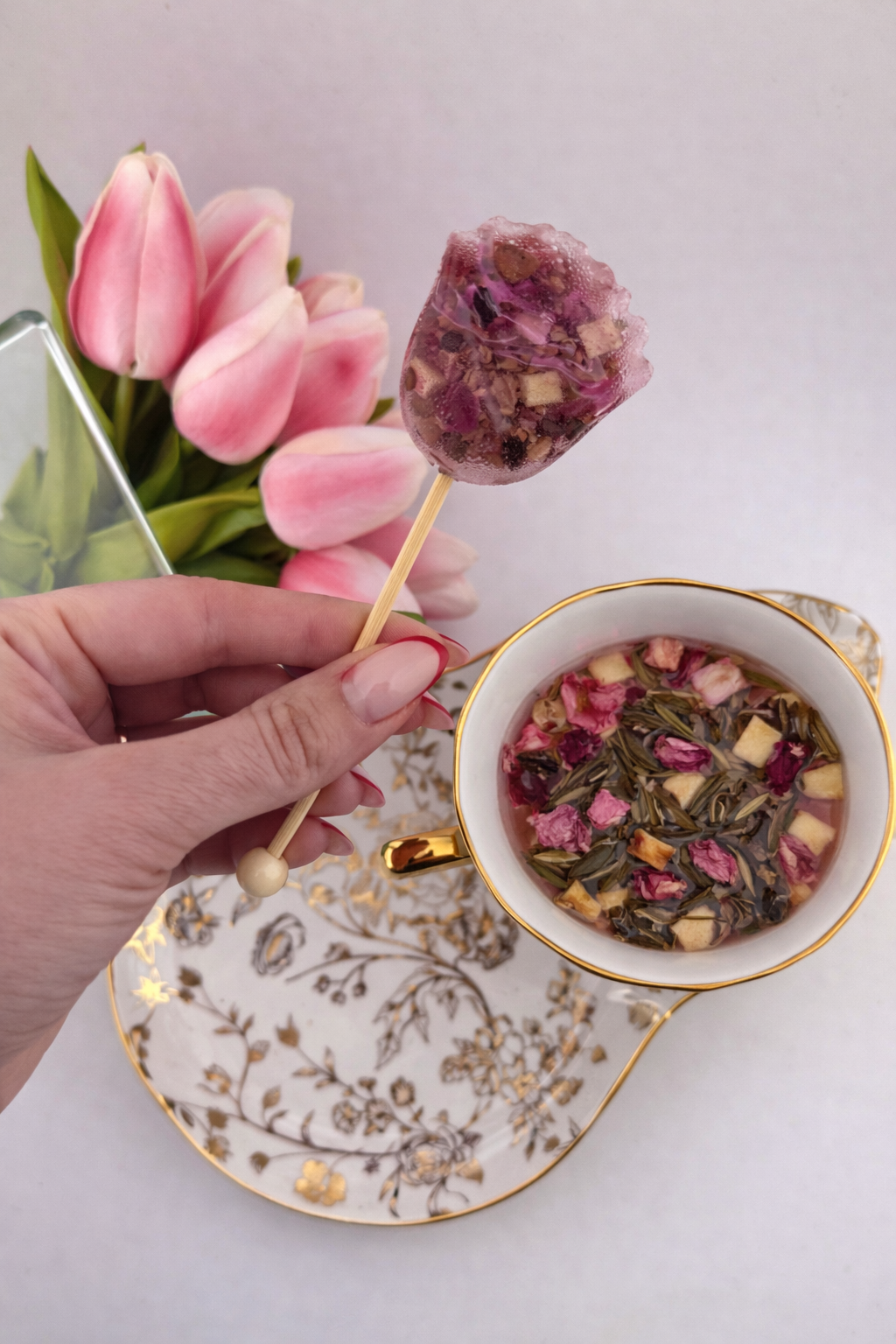 PRINCESS ROSE - Pink Floral Green Tea Lollipop (Rose Shape)