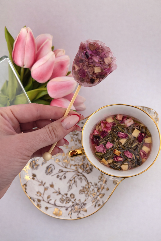 PRINCESS ROSE - Pink Floral Green Tea Lollipop (Rose Shape)