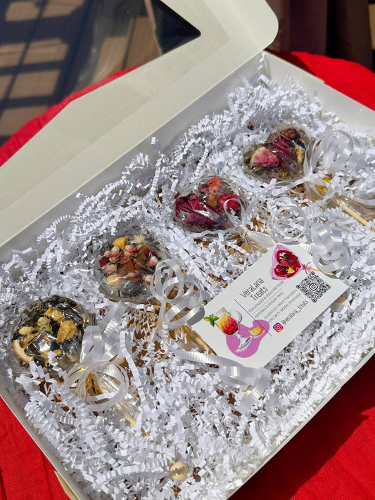 Set of 4 Artisan Tea Lollipops – Handcrafted Herbal Tea Pops with Dried Fruits & Flowers – Unique Tea Gift