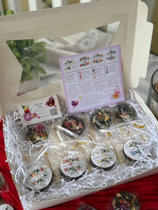 Set of 8 Artisan Tea Lollipops – Handcrafted Herbal Tea Pops with Dried Fruits & Flowers – Unique Tea Gift (Copy)